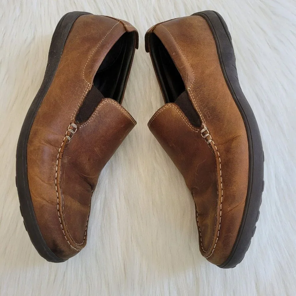 Cole Haan Mens Sz 9.5 Loafer Brown Leather Slip On Dress Driving Shoes 12602